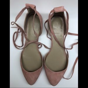 Suede Ballet Flat with Ankle Tie